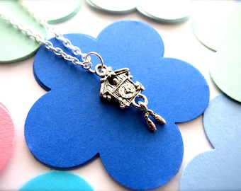Retro Cuckoo Clock Charm Bangle, Earrings, Necklace-Silver Cuckoo Charms-Bird Charms-Mini Cuckoo Clock-Vintage German Clock-German Holiday
