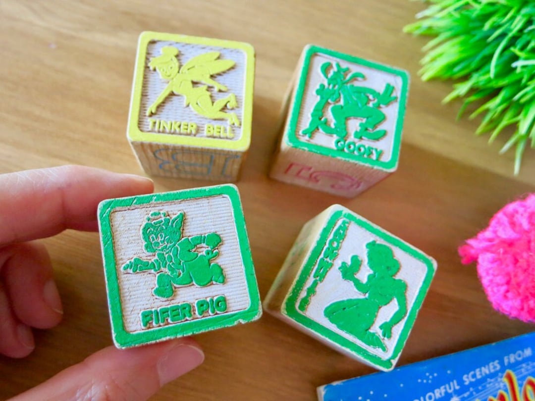 Vintage Disney Wooden Blocks4 Disney Character Blocks Setplayskool