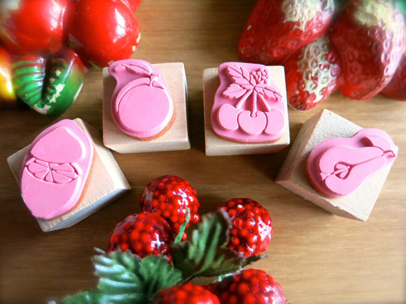 Tiny Fruit Rubber Stampscherries Lemon Peach & Pear Etsy
