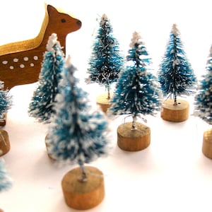 Tiny Bottle Brush Christmas Trees-Lot of Ten 1.5 Inch-Green & White Mini Flocked Pines-Rustic Holiday-Putz Village-Snow Globes-Terrarium