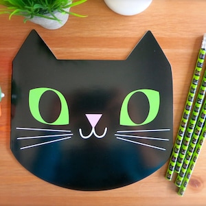 Halloween Black Cat Pencils & Notepads-Cool Cats Pencils-2 Large Cats Blank Books-Back to School Cats-Green Kitty Pencils-Cat Desk Supplies