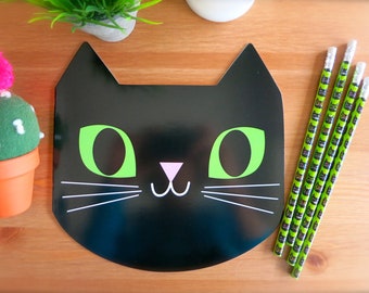 Black Cat Pencils & Notepads-Cool Cats Pencils-2 Large Cats Blank Books-Back to School Cats-Green Kitty Pencils-Cat Desk Supplies-Holiday