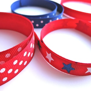 Fita de gorgorão patriótica dos EUA - vermelho, branco, estrelas azuis e bolinhas - Exército, Marinha, Força Aérea, Fuzileiros Navais - 4 de julho - Americana - Washington DC