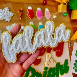 Urlaub Falala Aufkleber-Weiß & Gold Filz Flocked Weihnachten Patches-Winter T-Shirt-Weihnachten Ugly Sweater-3D-Urlaub Geschenkverpackung-Carols Patch