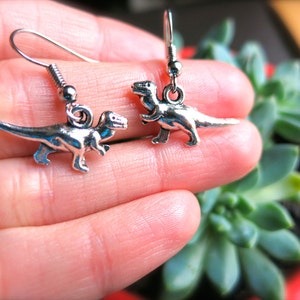 T-Rex Dinosaur Charm Earrings or Necklace-Silver or Antique Gold Dinosaur Charms-Valentine Tyrannosaurus Rex Gift-Science-Dino-Jurassic Park