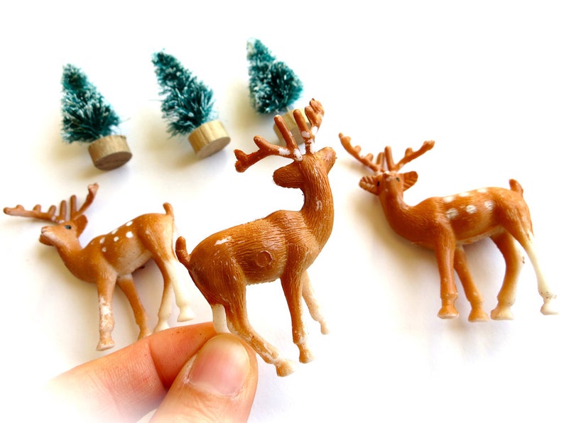 Mini Plastic Deerlot of 3 Small Forest Deer W/ Antlerstiny Etsy