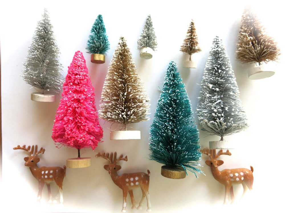 Metallic Silver Mini Bottle Brush Christmas Tree Set-6 Tiny Flocked Silver  Trees Lot-retro Holiday Pines-winter Snow Globe Trees-terrarium 