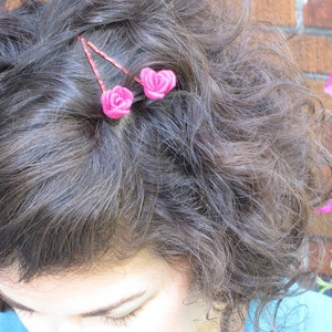 Sweet Turquoise Felt Flower Earrings or Bobby Pins-Teal Hair Accessories-Rosette-Earrings for Teens-Summer Blossoms-School Flower Fashion image 4