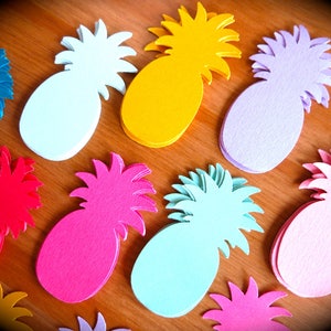 Tropical Pineapple Confetti-Lot of 25 Custom Color Labels-Large Paper Pineapples-Tutti-frutti Trends-Summer Gift Wrap-Fruit Paper Punches