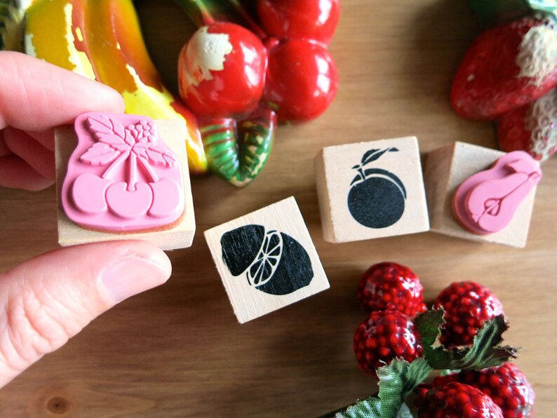 Tiny Fruit Rubber Stampscherries Lemon Peach & Pear Etsy