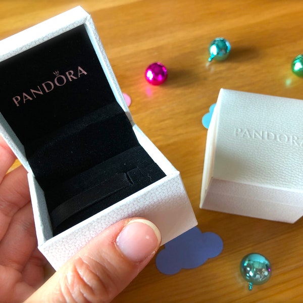 Authentische Weiß Pandora Schmuck Box-Pandora Krone Logo-Weiß Scharnier Geschenk-Box-Velvet Black Box Interior-Pandora Schmuck Lagerung-Pandora Charms