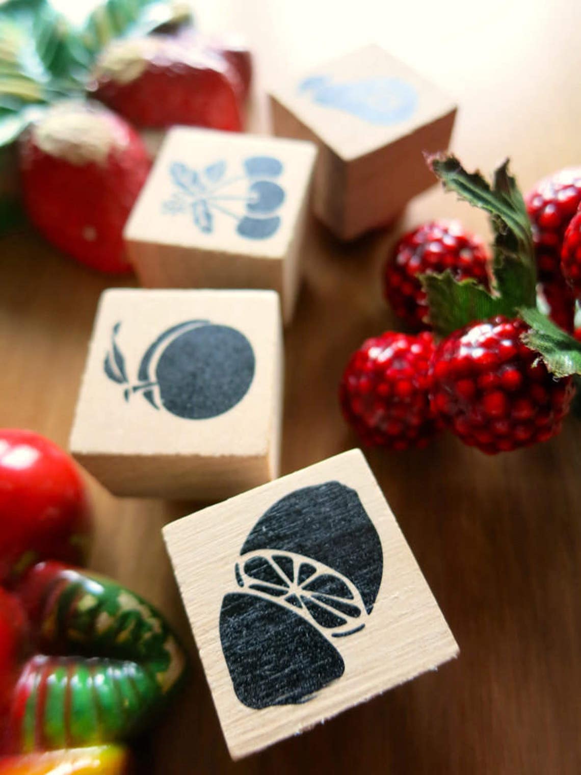 Tiny Fruit Rubber Stampscherries Lemon Peach & Pear Etsy