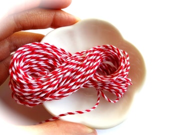 Red & White Striped Baker's Twine-5 Yard Lot Red Twine-Red Cookie Packaging-Red Gift Wrap-Retro Goodie Bag-Party Twine-Banner-Red Packaging