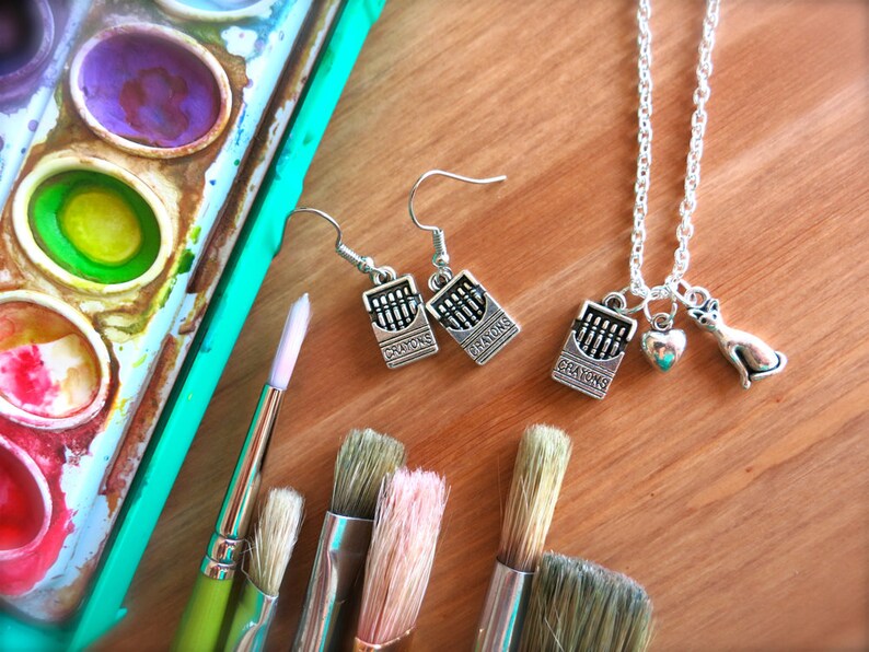 Crayon Box Silver Charm Earrings or Necklacemini Crayola Etsy