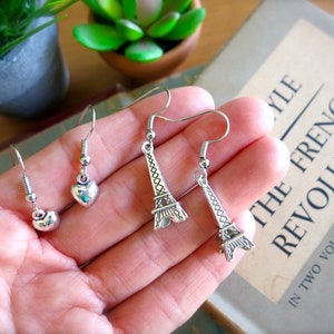 French Oui Non Charm Earrings, Bracelet-Bronze, Gold, OR Silver-Round Dangle Earrings-Paris, France Travel-Quebec-French Language Earrings image 8