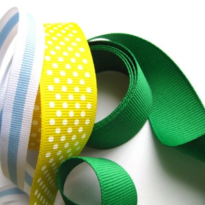 SALE Fresh Grosgrain Ribbon Lot-Wide Grass Green, Nautical Blue & White and Yellow Polka Dots-Trim for Guys-Spring Party-St. Patricks Craft image 4