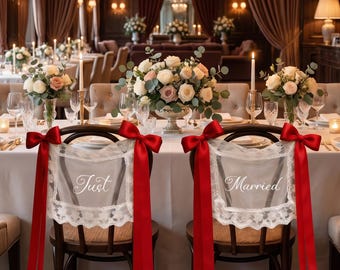 ウェディングチェア装飾レースバナー、新郎新婦用パーソナライズド「Just Married」サイン