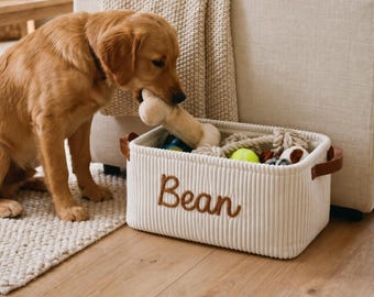 Personalized Toy Box for Dogs, Custom Pet Toy Storage, Corduroy Dog Toy Bin, Dog Accessories Organizer, Puppy Accessories