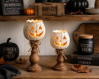 Pumpkin Candle Holder, Halloween Home Decor, Jack O Lantern Lantern, Gift for Halloween Lover