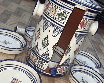 Juego de aperitivos artesanales de 6 platos de cerámica marroquí pintada a mano para desayuno y almuerzo.