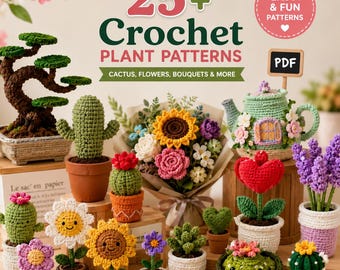 Pacchetto di oltre 25 modelli di piante all'uncinetto, tutorial per piante amigurumi