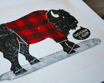 wall art ndsu bison go bison green and yellow linocut print etsy