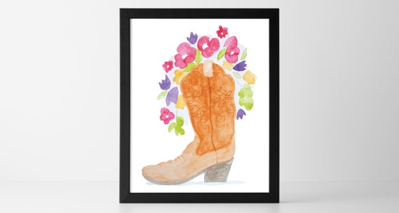 Printable Cowboy Boot Flower Bouquet Watercolor Wall Artwork, Western Boot and Bouquets Electronic Print Downloadable picture about Cowboy Boot Printable titled Printable Cowboy Boot Flower Bouquet Watercolor Wall Artwork, Western Boot and Bouquets Electronic Print Downloadable