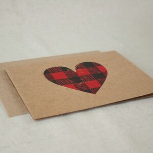 JUST BECAUSE CARD I Love You Card Buffalo Plaid, Plaid Heart, Linocut Stamp Greeting Card image 3