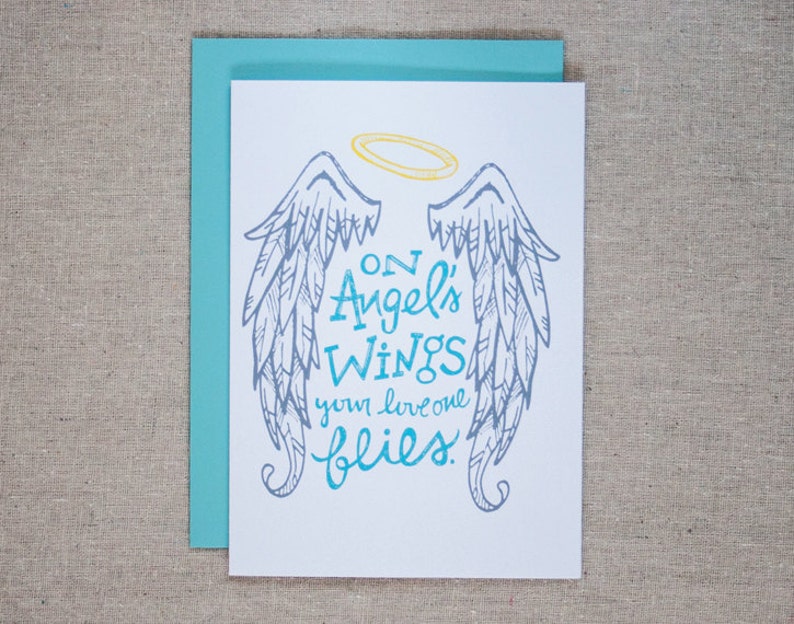 SYMPATHY CARD \u2013 On Angel/'s Wings Card \u2013 HEAVEN Angel Loss Sympathy Funeral Greeting Card
