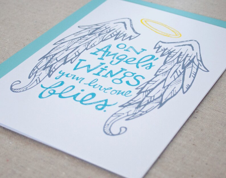 SYMPATHY CARD \u2013 On Angel/'s Wings Card \u2013 HEAVEN Angel Loss Sympathy Funeral Greeting Card
