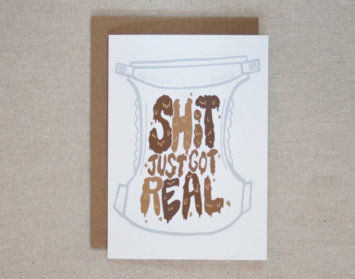 BABY SHOWER CARD Shit Just Got Real Card Motherhood, Baby Announcement ...