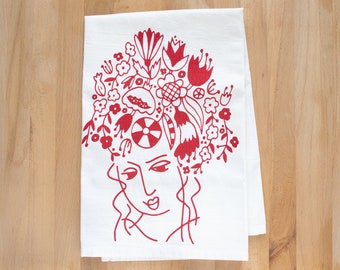 KITCHEN DISH TOWEL - Picasso Inspired Scandinavian Flower Girl Spring Decor Tea Towel