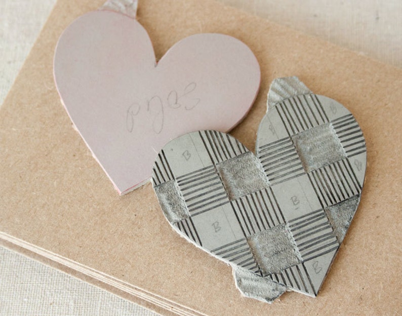 JUST BECAUSE CARD I Love You Card Buffalo Plaid, Plaid Heart, Linocut Stamp Greeting Card image 5