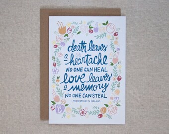 SYMPATHY CARD – Love Leaves A Memory Card – HEARTACHE, Death, Loss, Love, Condolences, Funeral Greeting Card