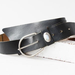 80s Black Leather Statment Belt with Silver Studs and Silver Buckle Vintage VTG