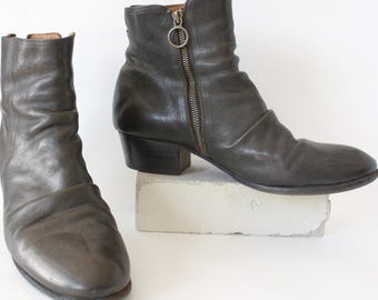 60s Vintage Mens Soft Brown Leather Sole O-Ring Zip Chelsea Heel Slouch Boots