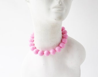 1950s Pink Beaded Choker Collier Signé Allemagne de l’Ouest vintage Coloré