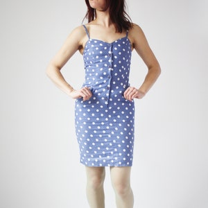 80er Polka Dot Ärmelloses Kleid Button UP Ramie Naturstoff Sommer Vintage