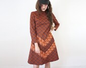 60s MOD Mock Neck Long Sleeve Dress Floral and Lattice Print Stretchy Knit Boho Floral Gucci Girl Retro Vibes VTG WUT
