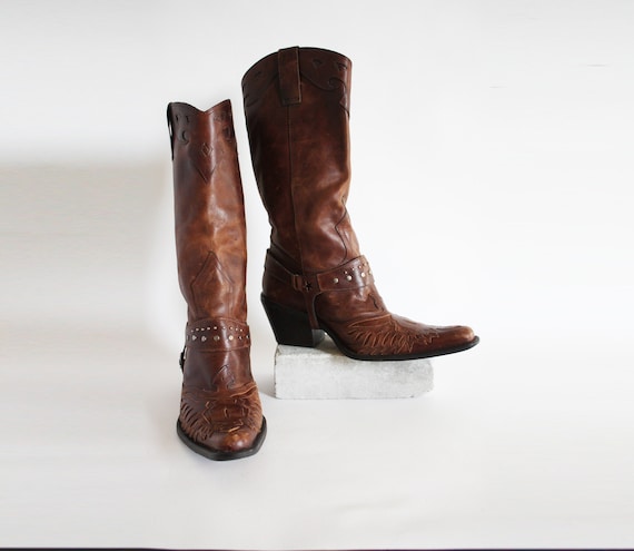90s Vintage Cowboy Boots with Ankle Boot Straps Le