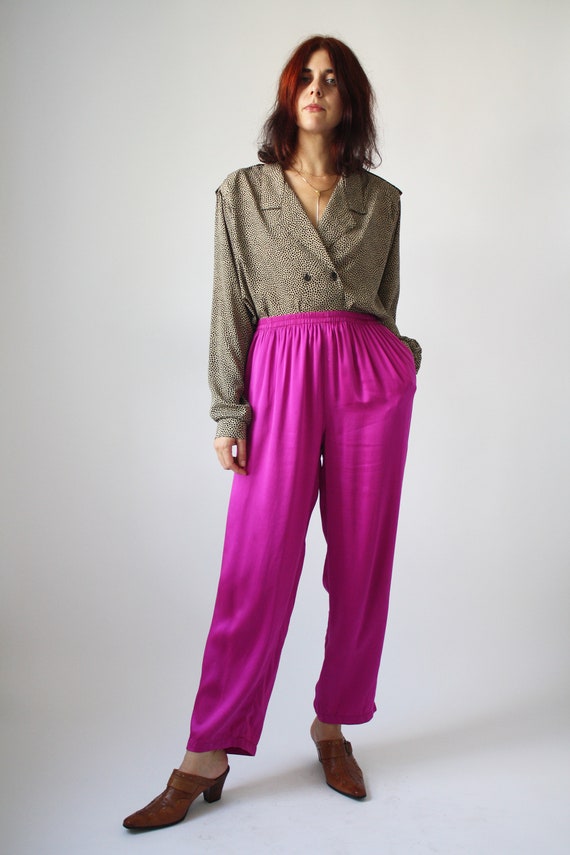 80s SILK Magenta High Waist Pants Vintage LUX Colo