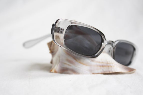 1990s Rectangle Sunglasses Gray Transparent Frame… - image 3