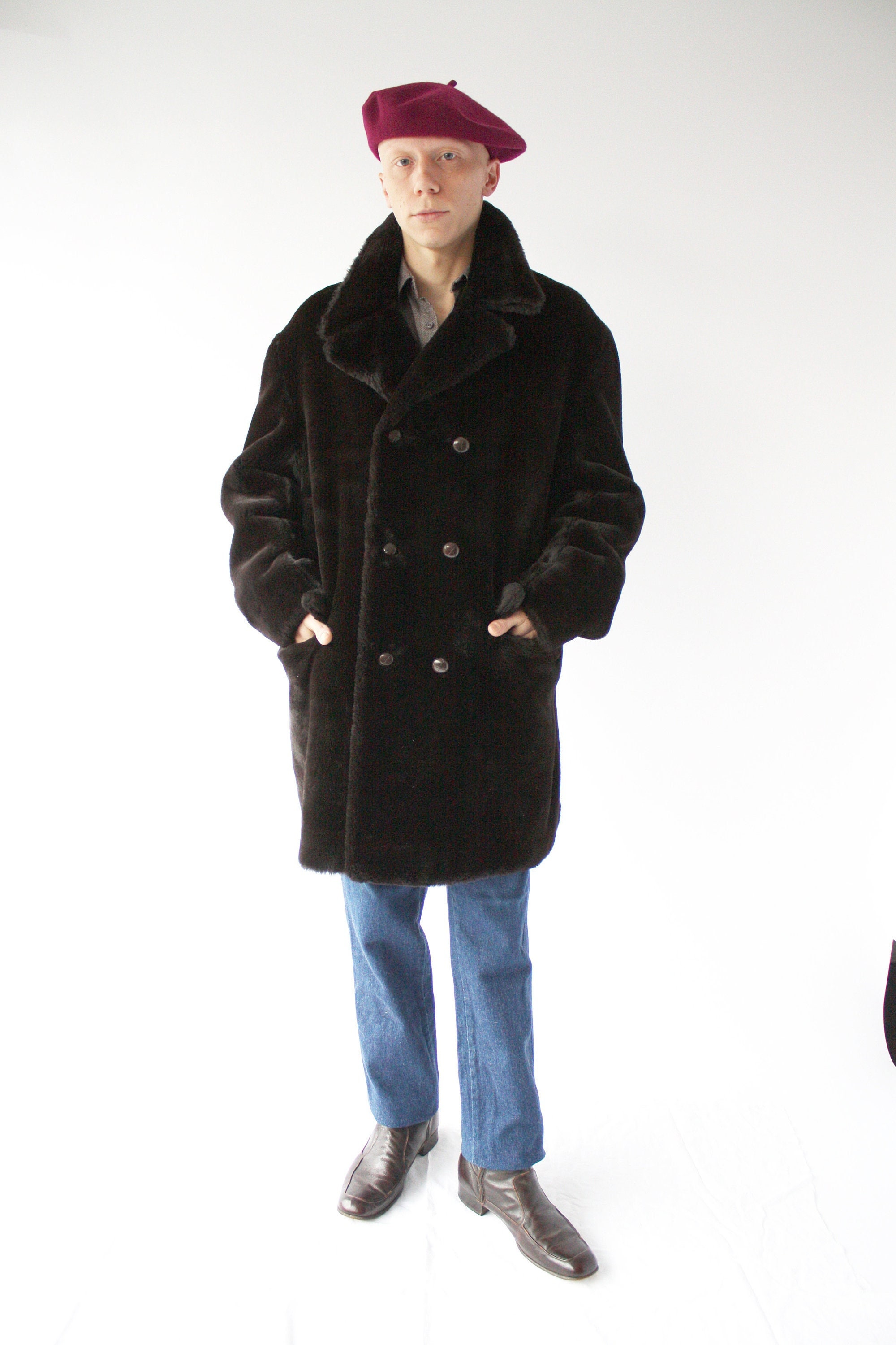 Mens faux top fur peacoat