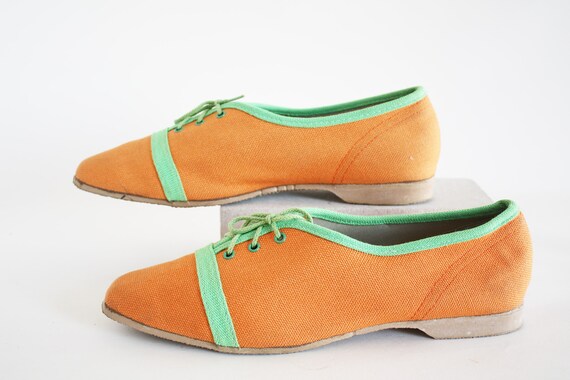 50s Orange and Green Canvas Running Shoes Easy Su… - image 4