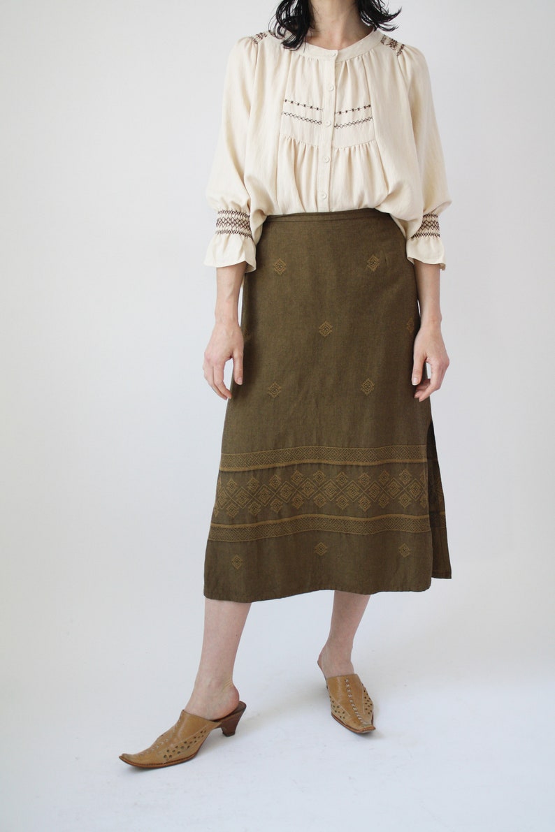 90s Linen and Rayon SKirt Beautiful Weave Woven Fabric Vintage VTG