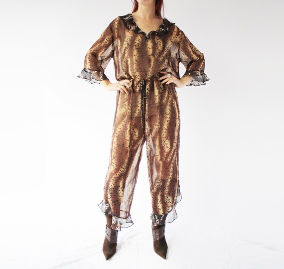 80s Sheer Leopard Print Set Loungewear sexy casual fr… Gem