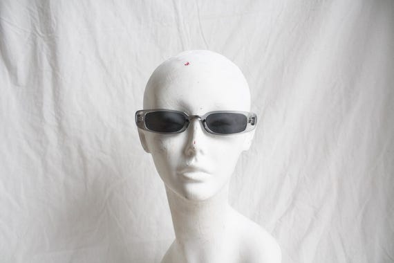 1990s Rectangle Sunglasses Gray Transparent Frame… - image 1