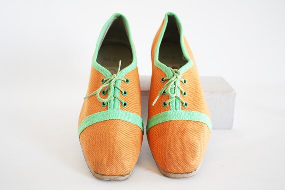 50s Orange and Green Canvas Running Shoes Easy Su… - image 2