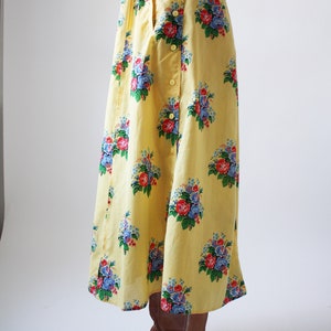 80s Yellow Floral Dirndl Skirt 100% Cotton Summer Boho Romantic Vintage Bottom Full SKirt with Pockets VTG image 3