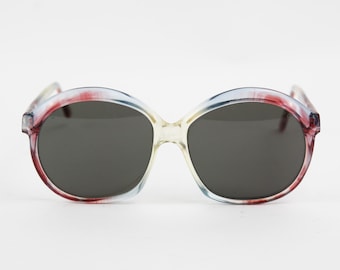 70s Round Frame Sunglasses Pink Blue and Clear Bug Eye Big Hippie Boho Sunnies Vintage VTG